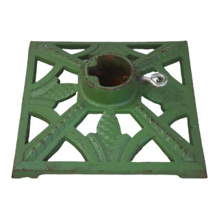 Vintage Cast Iron Green European Christmas Tree Stand For Sale