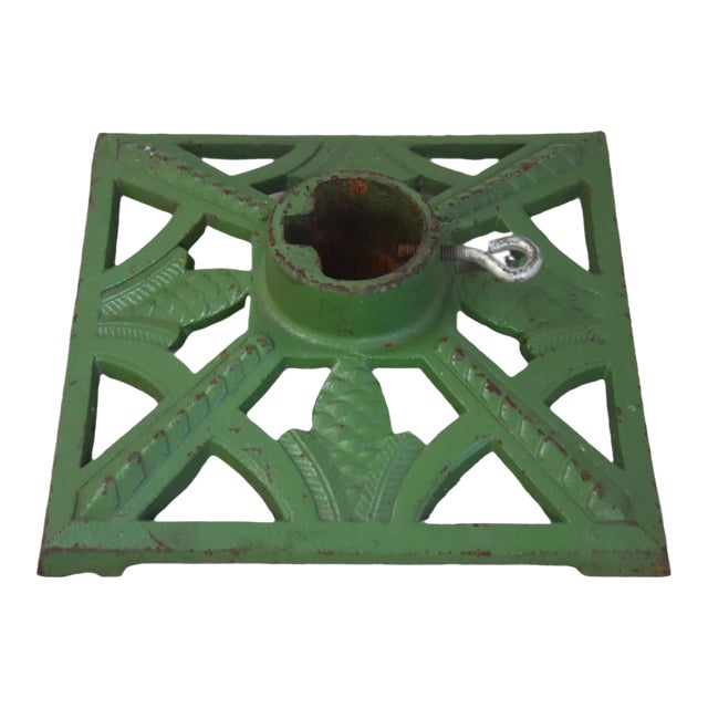 Vintage Cast Iron Green European Christmas Tree Stand For Sale