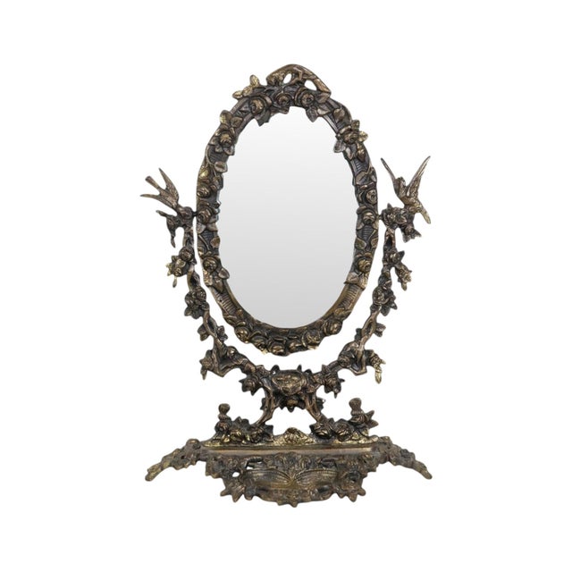 Vintage Art Nouveau Tabletop Vanity Mirror in Gilt Bronze, 1920s For Sale - Image 11 of 11