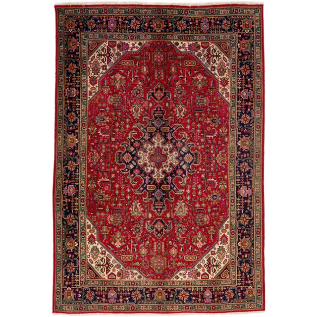 Textile 1960s Vintage Persian Tabriz Handmade Medallion Red Wool Rug For Sale - Image 7 of 7