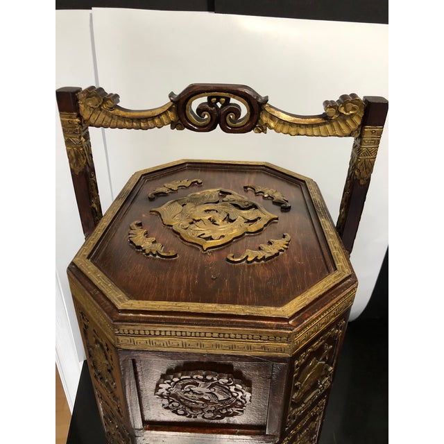 Antique Asian Wooden Wedding Basket Set Stacking 4 Tier Storage Box