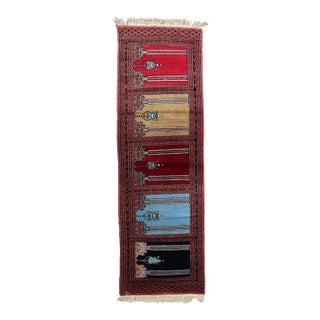 1960s, Vintage Uzbek Bukhara Multi-Niche Prayer Runner 1.1' X 6.1' For Sale