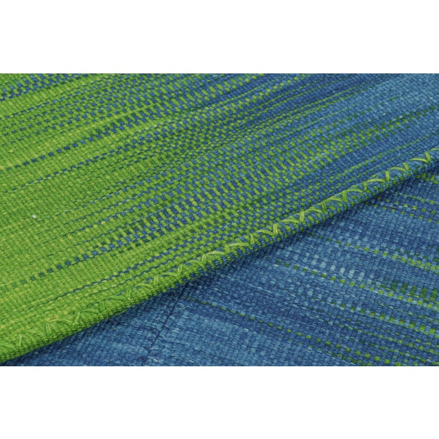 Textile Rug & Kilim’s Contemporary Kilim in Green and Blue Stripes and Geometric Pattern For Sale - Image 7 of 8