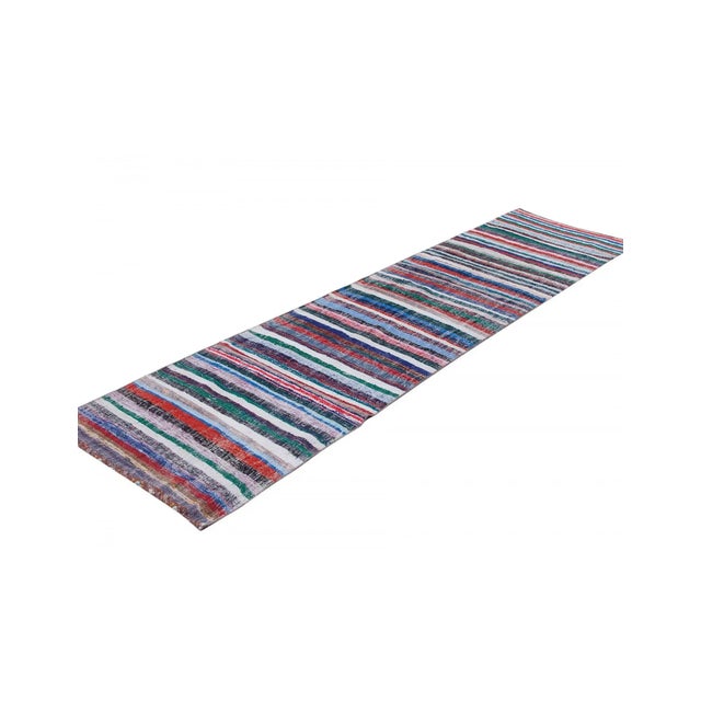Colorful Vintage Striped Rag Runner - 2`11" X 12`8" For Sale - Image 4 of 6