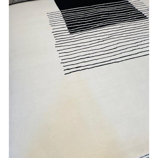 Textile Modern Black & White Hand Made Wool Rug For Sale - Image 7 of 8