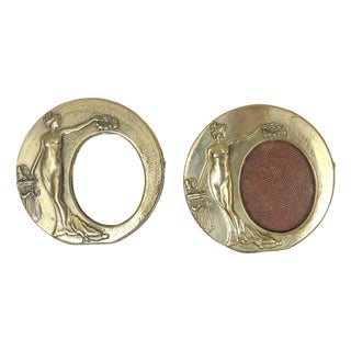 Pair of Brass Photo Frames for Miniature Portraits Victorian Art Nouveau For Sale
