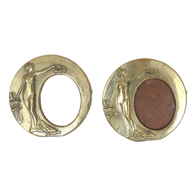 Pair of Brass Photo Frames for Miniature Portraits Victorian Art Nouveau For Sale