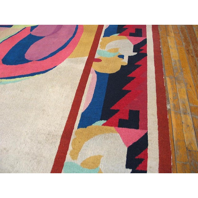 Textile 1920s Ivory Abstract Floral Antique Chinese Art Deco Rug 9' X 11'6" Handknotted Wool Carpet For Sale - Image 7 of 10