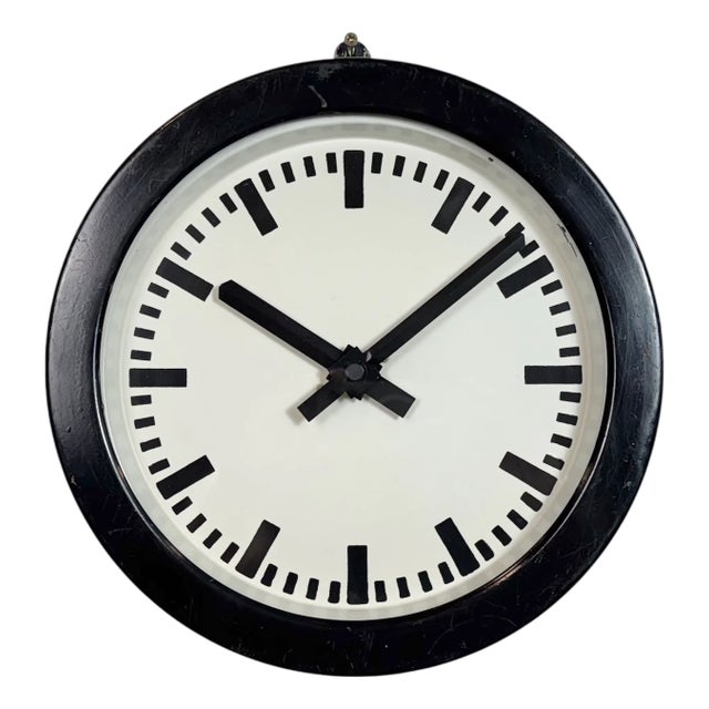 Industrial German Black Factory Wall Clock, 1950s For Sale