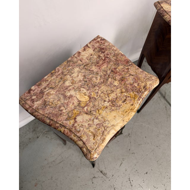 Louis XV Style Bedside Tables with Marble Tops, 1920s, Set of 2 For Sale - Image 4 of 7