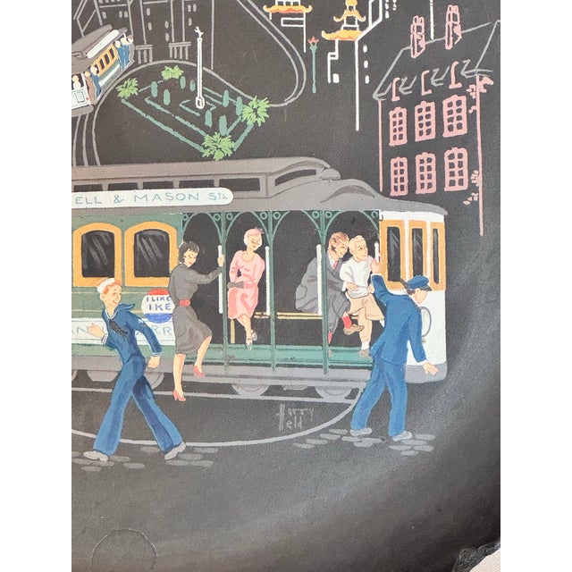 Vintage Midcentury 1950s Flintwood Handpainted Signed Melmac San Francisco tray. Great little piece to be hung on a wall.