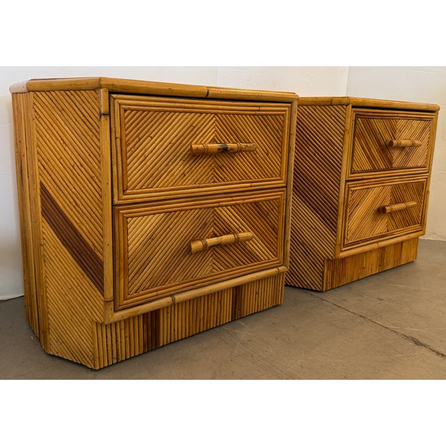 Coastal Gabriella Crespi Style Geometric Pair of Pencil Reed Nightstands From 70's For Sale - Image 3 of 15