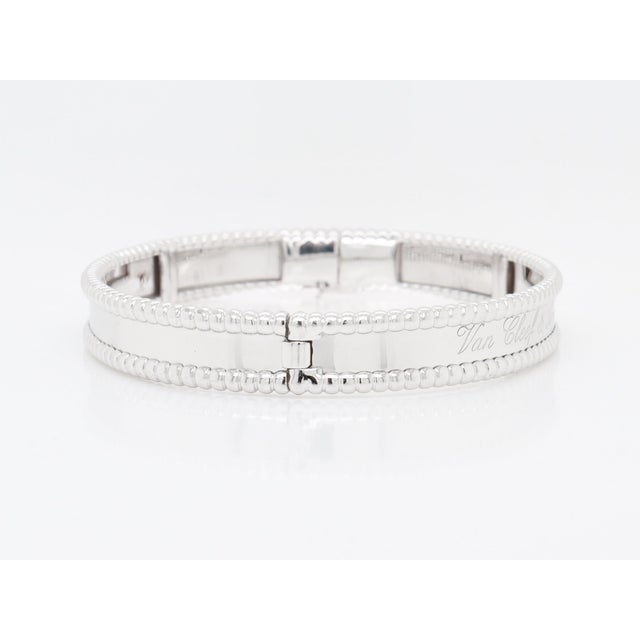 Metal Van Cleef & Arpels Vca 18k White Gold Perlée Signature Bracelet, Medium Model For Sale - Image 7 of 15