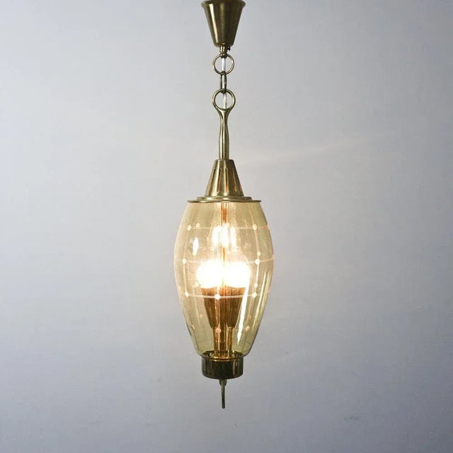 Mid-Century Modern Three-Light Glass & Brass Hallway Lantern Attributed to Fontana Arte For Sale - Image 3 of 11