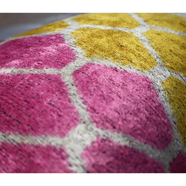 Gold Contemporary Gold Gray Pink Velvet Throw Pillow & Down Insert For Sale - Image 8 of 12