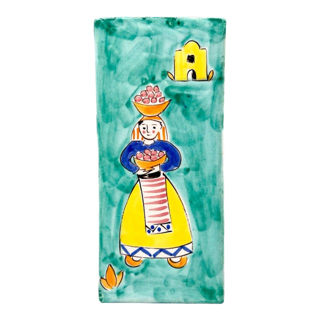 Vintage Italian Turquoise Sicilian Folk Art Ceramic Wall Pocket For Sale