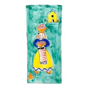 Vintage Italian Turquoise Sicilian Folk Art Ceramic Wall Pocket