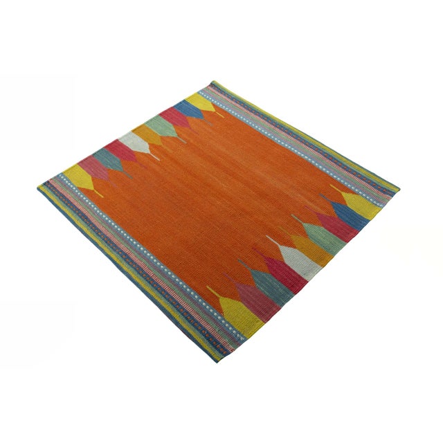 Textile Handwoven Kilim Fars Rug in Orange and Natural Tones For Sale - Image 7 of 9
