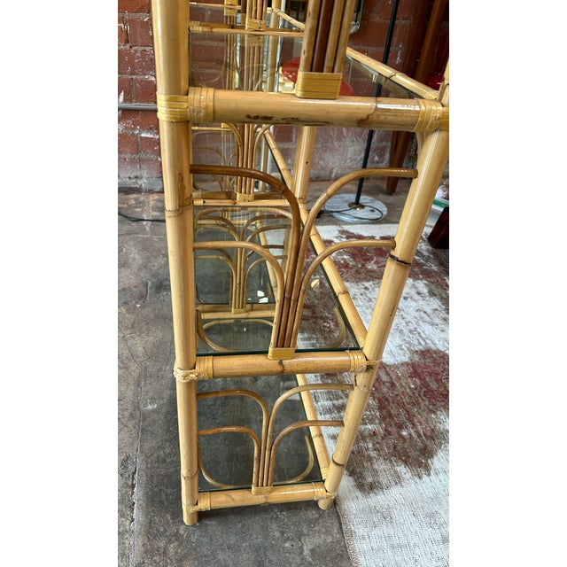 Wood Mid-Century Rattan Shelving Units, Italy 1970. Set of Two For Sale - Image 7 of 12