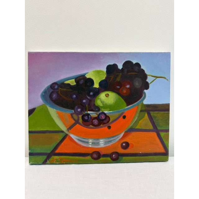 Textile 1990s Original Still Life Painting Signed L. Stowe - Fruit in Bowl For Sale - Image 7 of 7