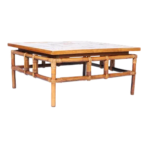 Italian Faux Bamboo and Tile Top Coffee Table
