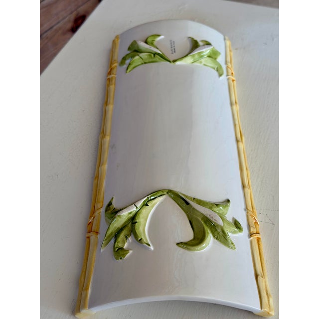 Off-white Vintage Italian San Marco Pineapple Ceramic Serving Tray With Faux Bamboo Trim For Sale - Image 8 of 12