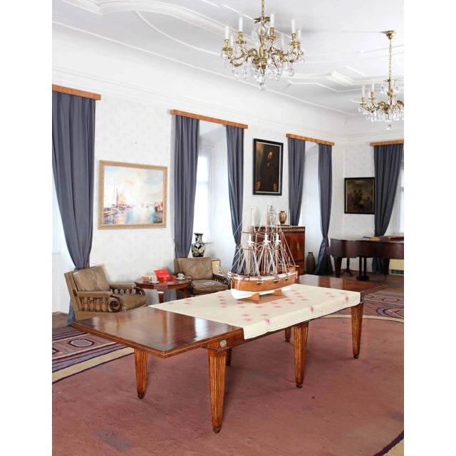 Large Neoclassical Extendable Walnut Table For Sale - Image 3 of 7