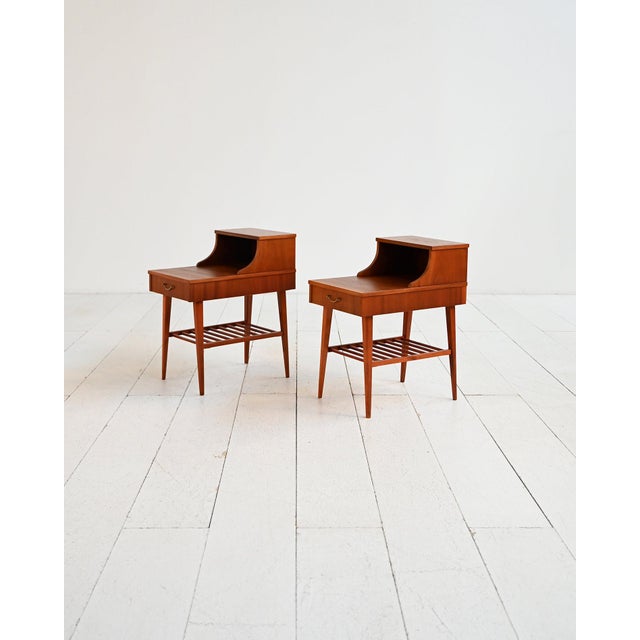 Swedish Mahogany Bedside Tables, 1950s, Set of 2 For Sale - Image 4 of 11