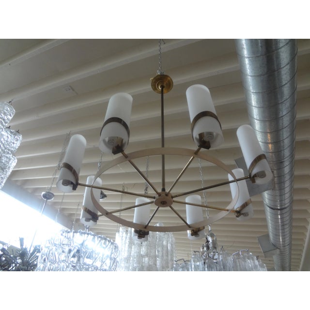 Modern 1960s Italian Modern Brass and Glass Chandelier For Sale - Image 3 of 12