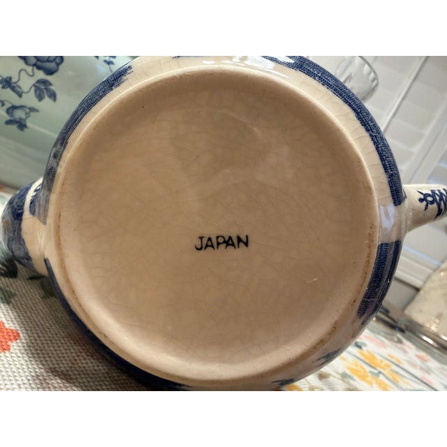 Mid 20th Century Vintage Japanese Blue Willow Blue & White Transferware Teapot With Lid For Sale - Image 5 of 11
