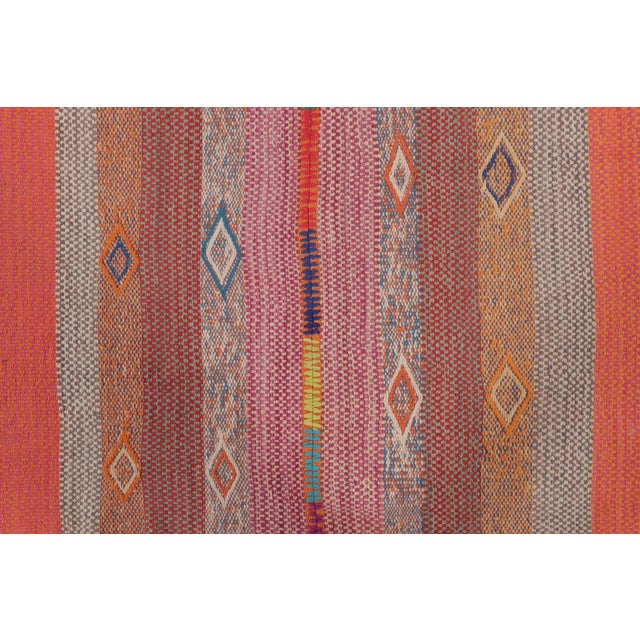 Traditional Vintage Peruvian Square Kilim, Polychromatic Geometric Stripes - Rug & Kilim For Sale - Image 3 of 7