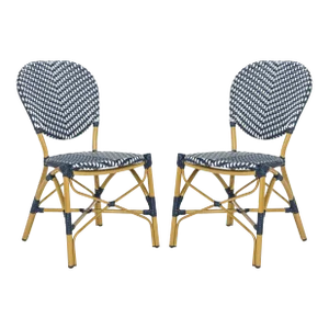 French Bistro Stacking Side Chair in Navy & White - a Pair
