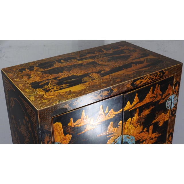 1930s 20th Century Black Lacquered Cabinet With Enameled Pulls For Sale - Image 5 of 11