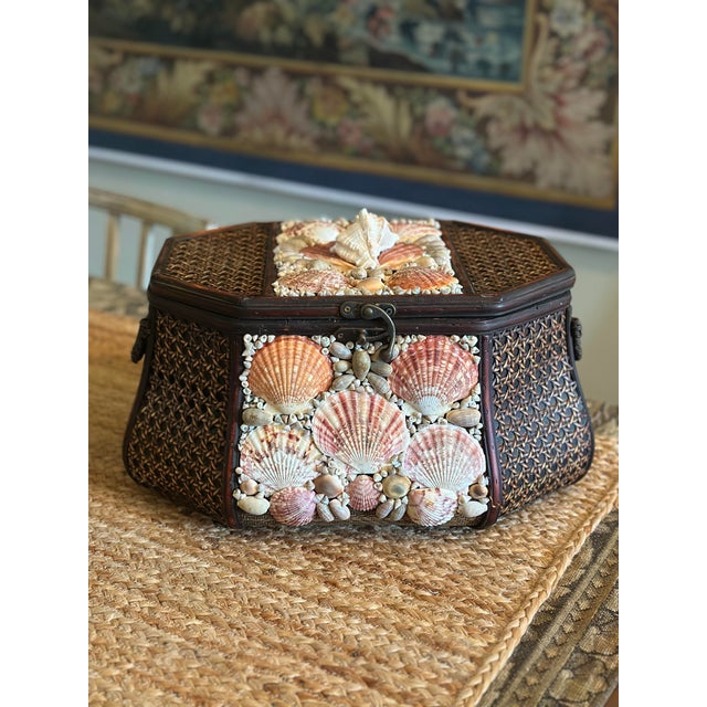 1980s Rattan Basket With Shells For Sale - Image 5 of 7