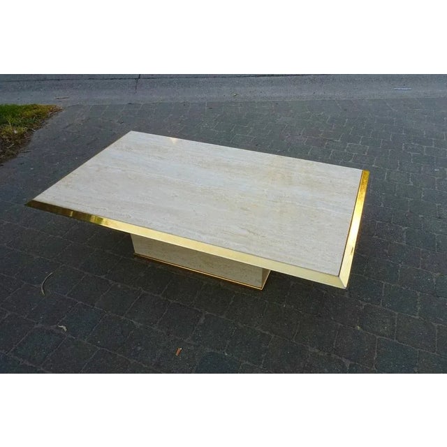 Rectangular 23K Gilded Brass and Travertine Coffee Table, Belgium For Sale - Image 4 of 6