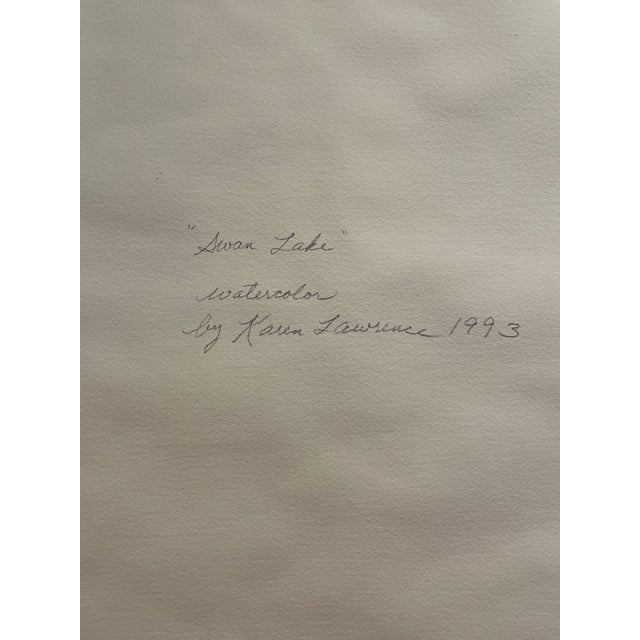 1990s 1993 Karen Lawrence Swan Lake Watercolor For Sale - Image 5 of 6