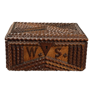 Antique Tramp Art Box With Carved Artist’s Initials