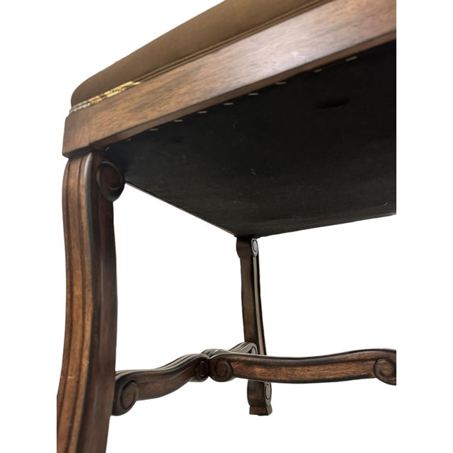 Mid 20th Century Silk Embroidered Elephant Print and Wood Frame Bench For Sale - Image 11 of 11