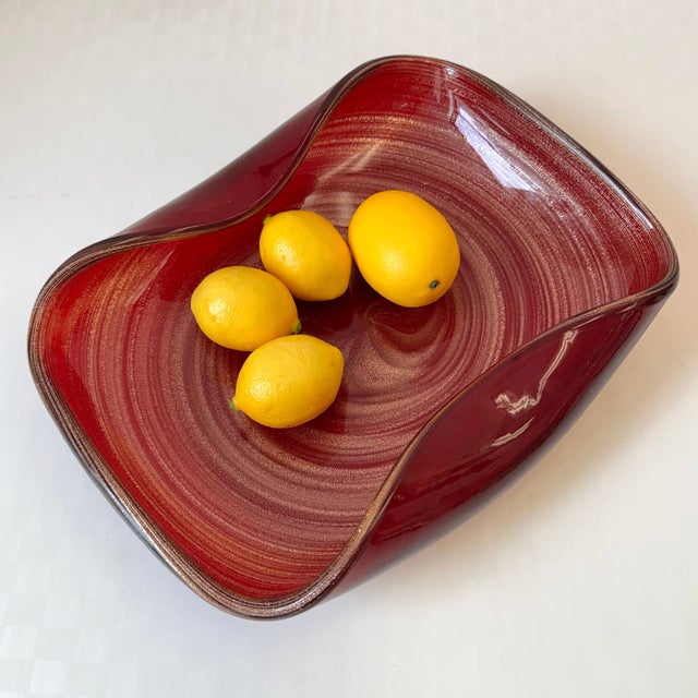 Red Vintage Mid-Century Red Murano Glass Style Bowl With Gold Flecks For Sale - Image 8 of 10