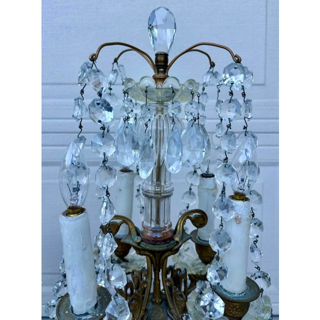 French Antique Girandole Candelabra Crystal Chandelier Table Lamps - a Pair For Sale - Image 12 of 18