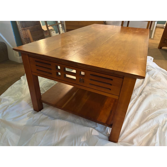 Wood Vintage Harden Solid Cherry Coffee Table With Arts & Crafts Detailing For Sale - Image 7 of 8