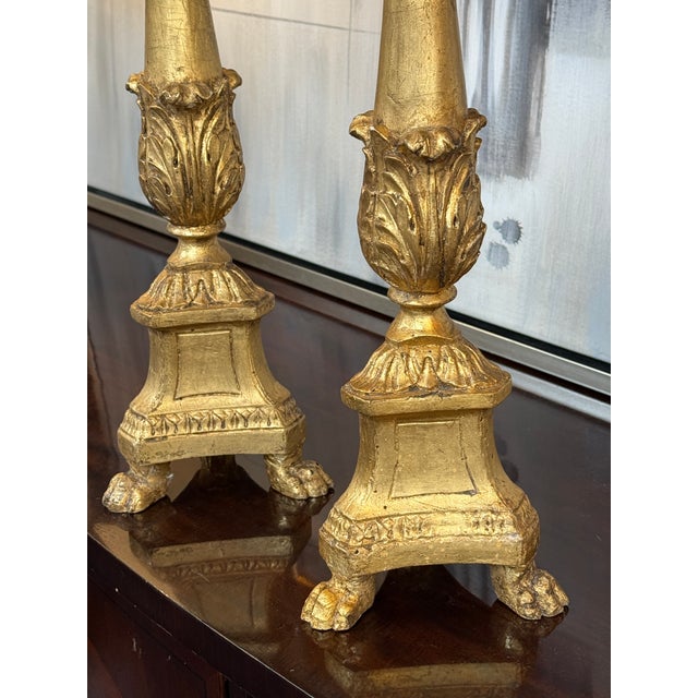 Gold Gilt Candle Prickets, Pair For Sale - Image 8 of 12