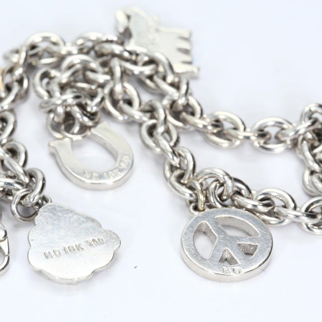 18k White Gold Bracelet With Diamond Charms: Elephant Heart Peace For Sale - Image 4 of 4