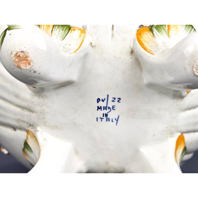 Vintage Italian Ceramic Planter Cachepot With Hand Painted Flowers and Feet For Sale - Image 10 of 11