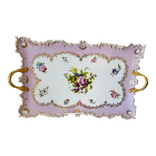 Boho Chic Antique Porcelain Tray on Feet Hand Painted Baroque Style For Sale