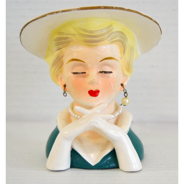 Atelier Paris 1958 Art Deco Rubens Original Japan Porcelain Lady Head Vase Vessel Planter For Sale - Image 4 of 10