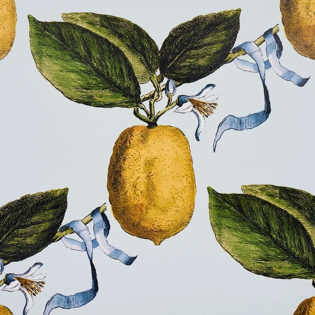 Contemporary Schumacher x Johnson Hartig Le Citron Wallpaper in Sky For Sale - Image 3 of 5