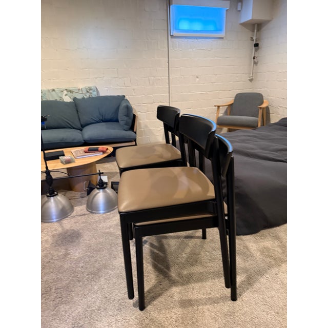Wood Andreu World 'Smart Chair' Stacking Dining Chairs, Set of 4 - Black Beechwood & Taupe Leather For Sale - Image 7 of 8