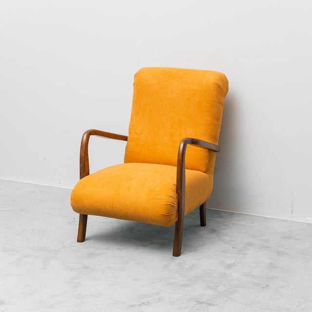 Scandinavian-Style Lounge Chair in Wood and Orange Fabric, 1960s For Sale - Image 13 of 13
