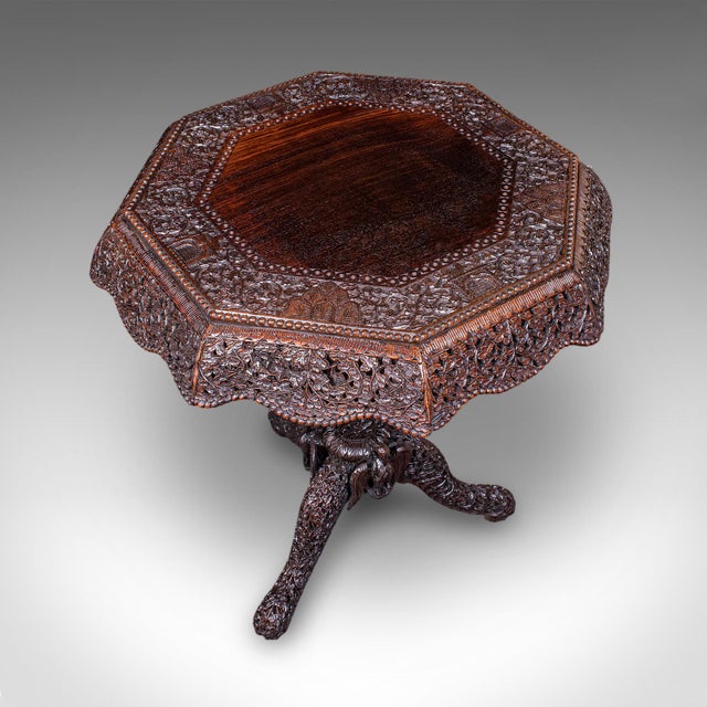 Mid 19th Century Antique Carved Tea Table, Burmese, Teak, Octagonal, Lamp, Side, Victorian, 1860 For Sale - Image 5 of 12
